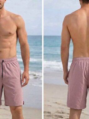 K Drawstring Zipper Pockets Men's Swim Shorts - Size Medium - Color Pink